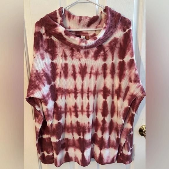 ANTHROPOLOGIE PILCRO L Waffle Weave Dolman Sleeve Raspberry Tie Die Cowl Neck - Picture 2 of 12